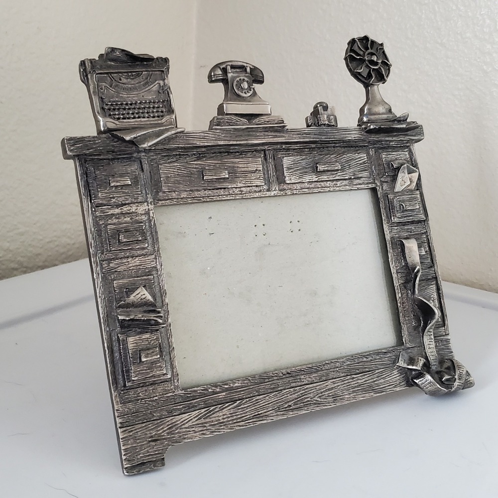 FIGI Graphics 2001 Vintage Office Desk Metal Picture Frame Typewriter 3.5x5